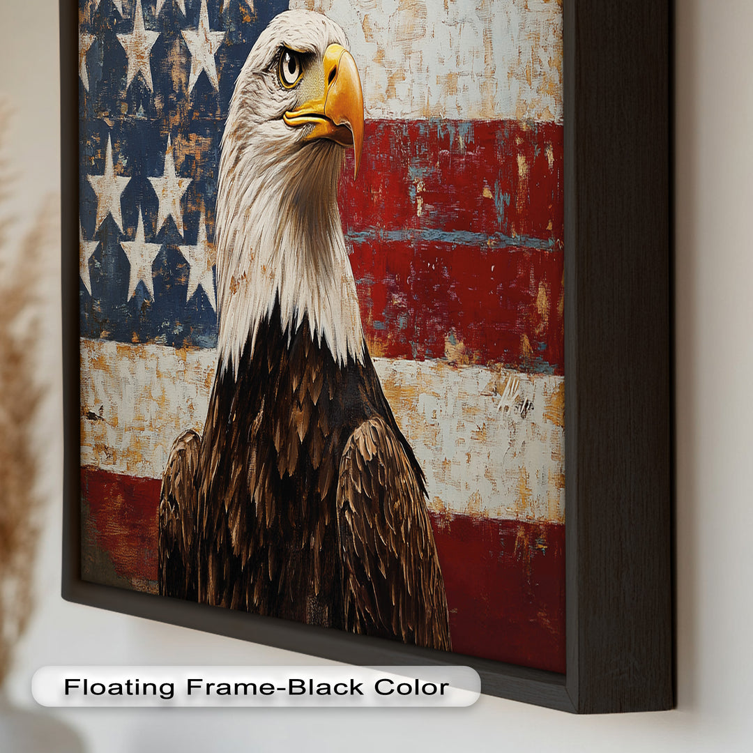 Adler mit amerikanischer Flagge – Patriotisches Ölgemälde