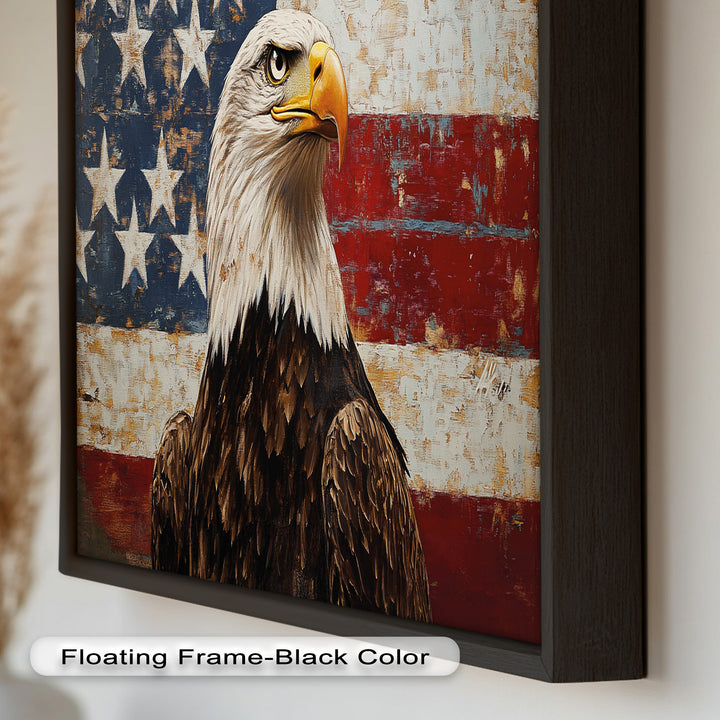 Adler mit amerikanischer Flagge – Patriotisches Ölgemälde