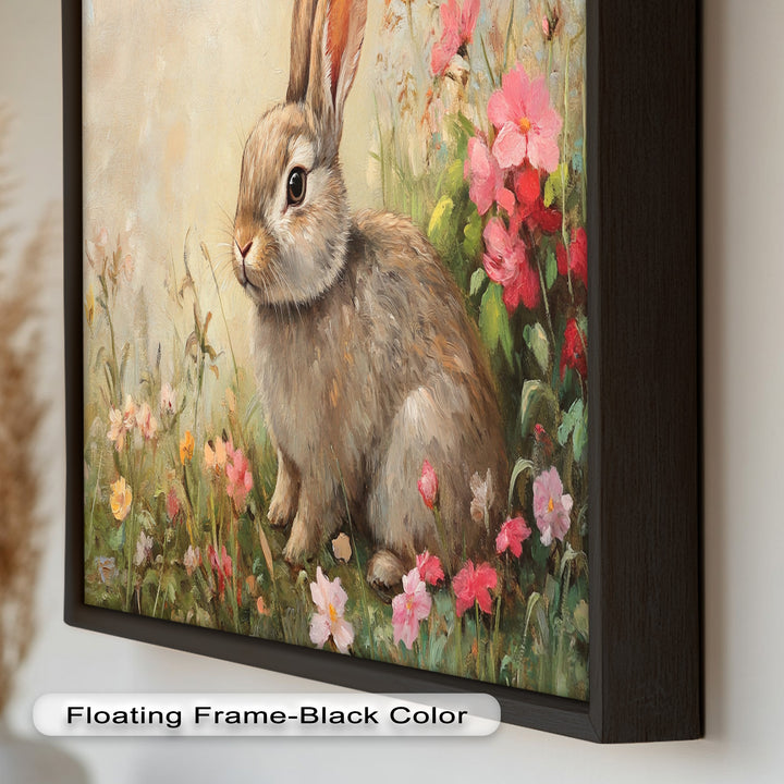 Curious Bunny Among Spring Blossoms – Animal Oil Painting