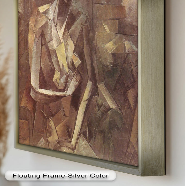 Sepia Kubistische Figur Wandkunst – Abstraktes Ölgemälde