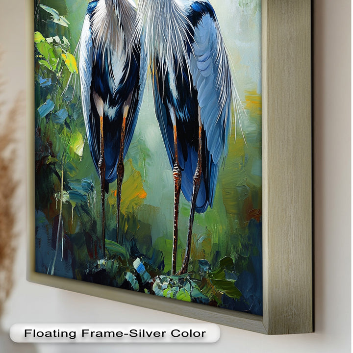 Pair of Herons in Forest Light – Animal Oil Painting