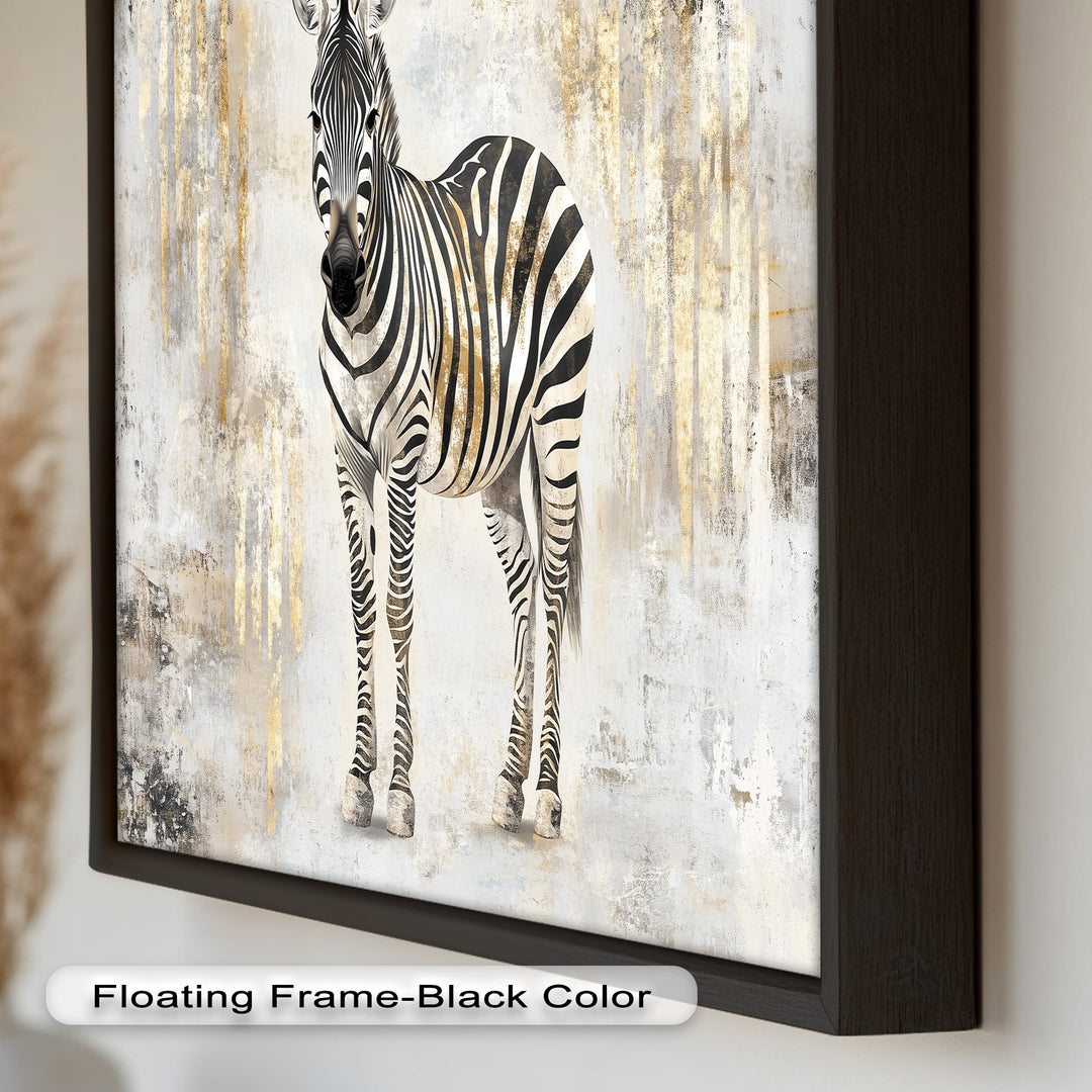 Golden Streak Zebra with Neutral Backdrop - Animal Oil Painting