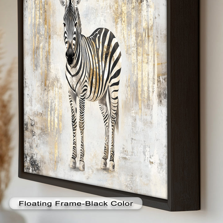 Golden Streak Zebra with Neutral Backdrop - Animal Oil Painting