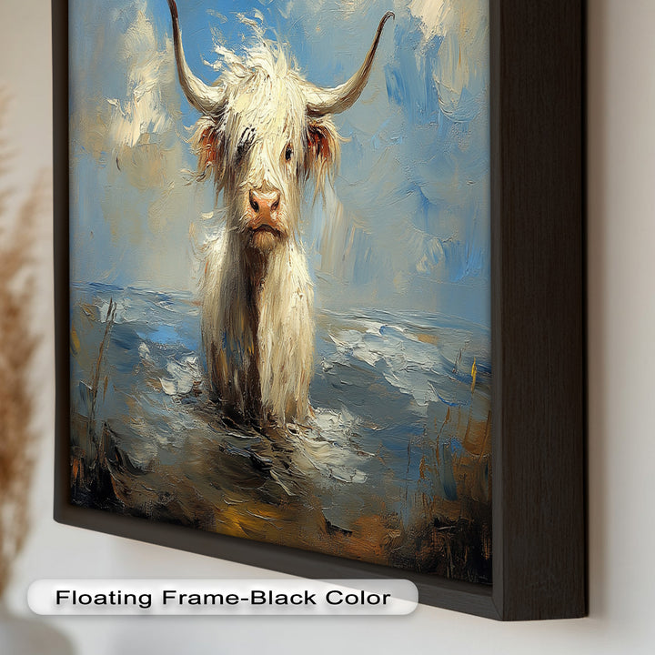 Highland Cow in Coastal Waters – Animal Oil Painting