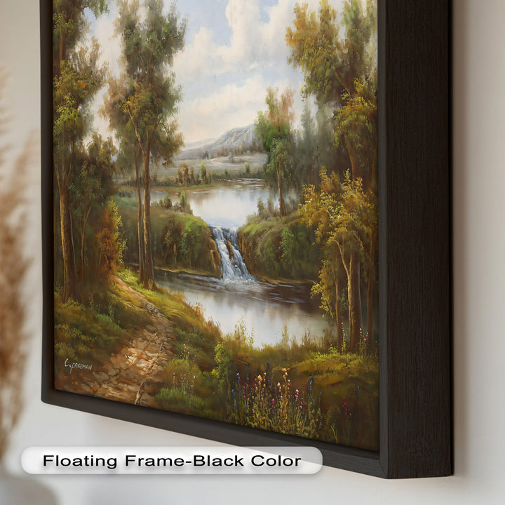 Tranquil Forest Cascade – Vintage Oil Painting