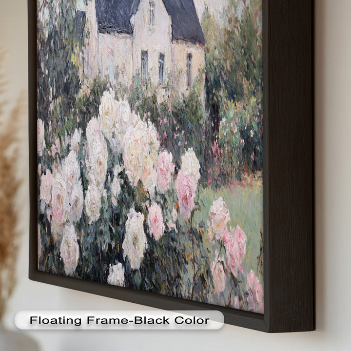 Cottage Garden Roses – Impressionist Floral House Scene Oil Painting