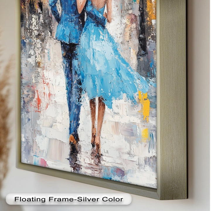 Romantic Couple Strolling in Rain - Love Oil Painting