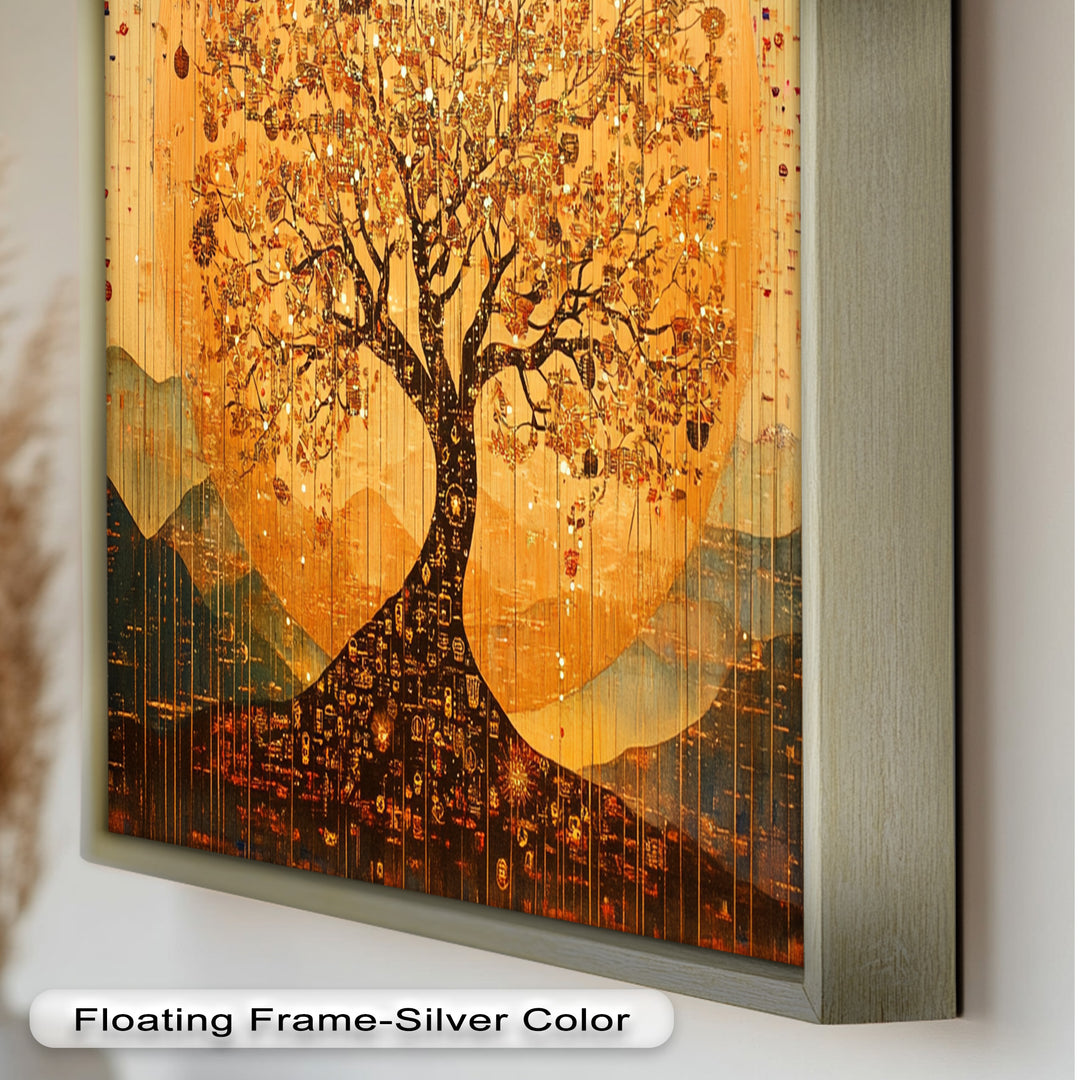 Tree of Light – Radiant Abstract Golden Tree Oil Painting