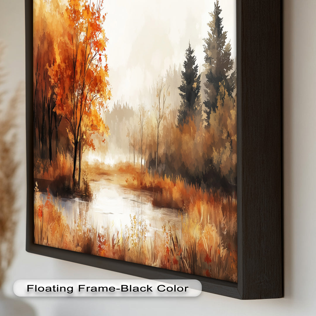 Autumn Forest Lake Wall Art – Fall Nature Oil Painting