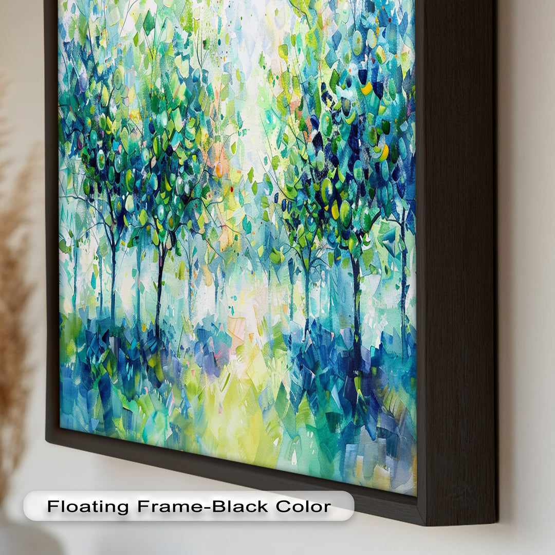 Blue & Green Forest Landscape – Abstract Nature Oil Painting