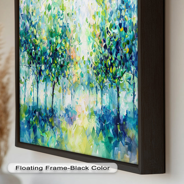 Blue & Green Forest Landscape – Abstract Nature Oil Painting