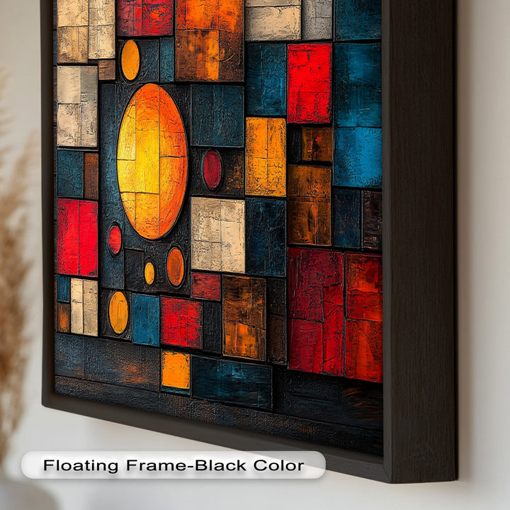 Geometrische Sunburst Fusion – Farbenfrohe Ölgemälde