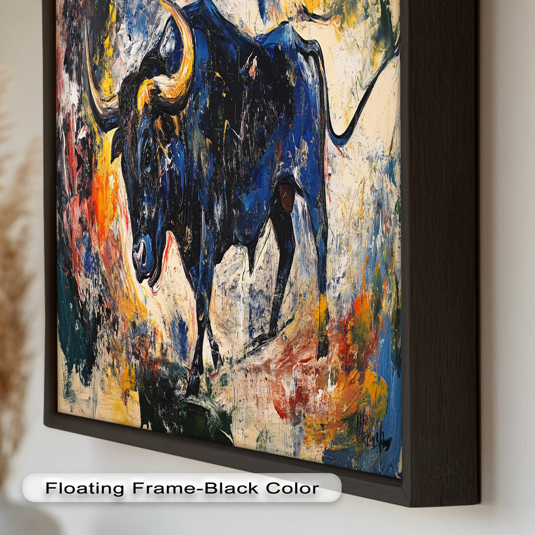 Power in Motion – Expressionist Bull Oil Painting