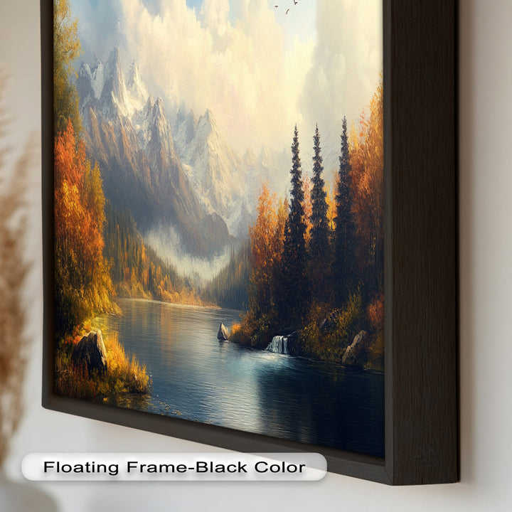 Herbstliche Seewandkunst – Ölgemälde einer Berglandschaft