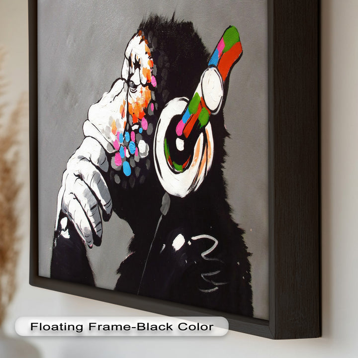 Contemplative Chimp with Headphones - Banksy Oil Painting
