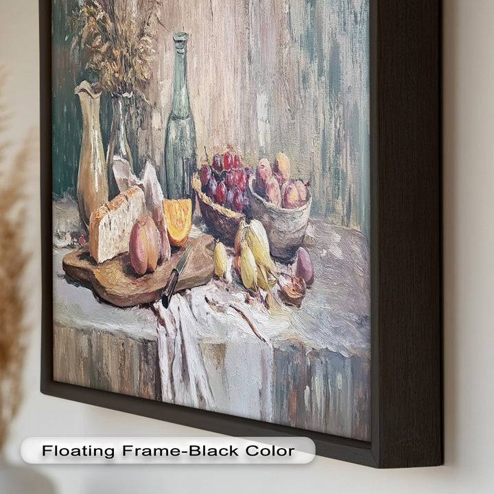 Rustic Fruit & Bread Still Life – Framed Oil Painting