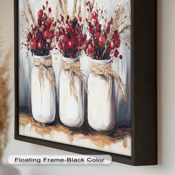 Jar Trio – Red Floral Oil Painting