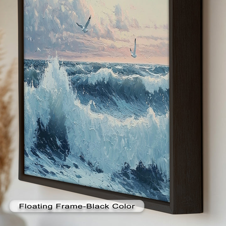 Coastal Wave Art - Seagulls Seascape Oil Painting