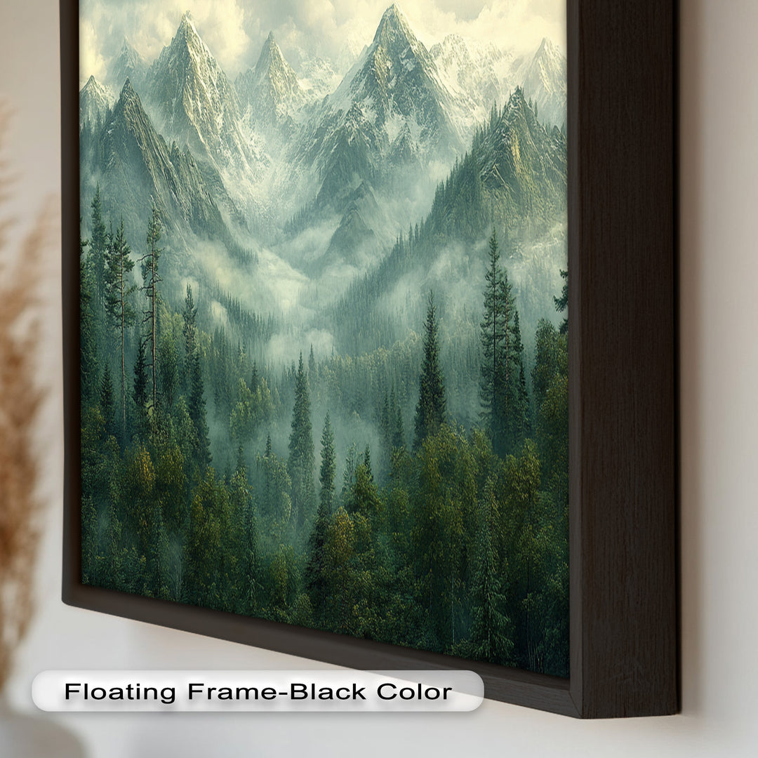 Misty Mountain Forest - Framed Oil Paintings