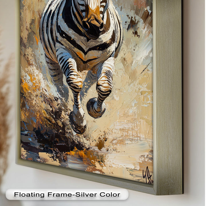 Charging Zebra in Dust Storm – Wildlife Animal Oil Painting