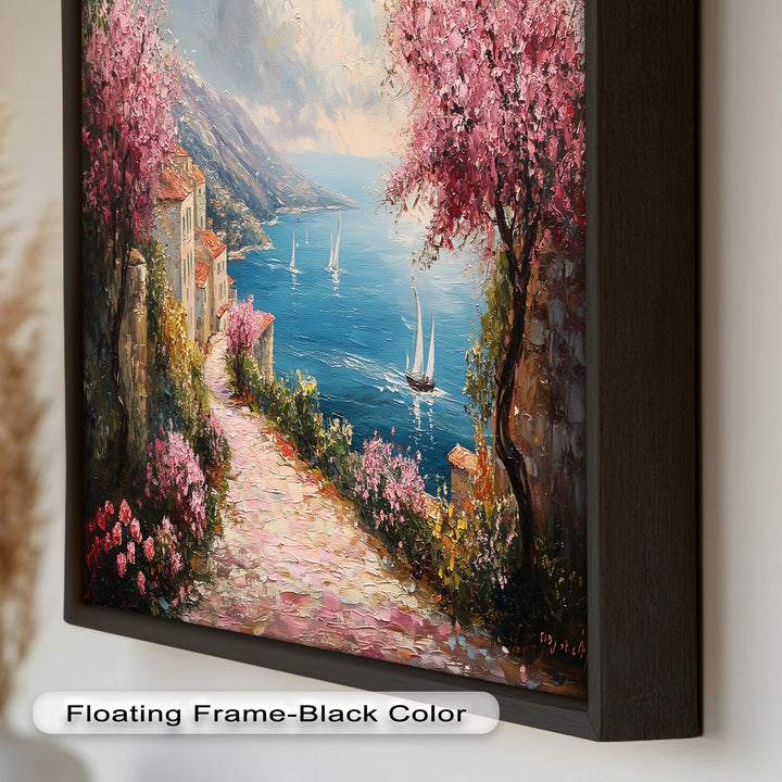 Incredible Sea Street & Spring Blossoms – Coastal Charm Oil Painting