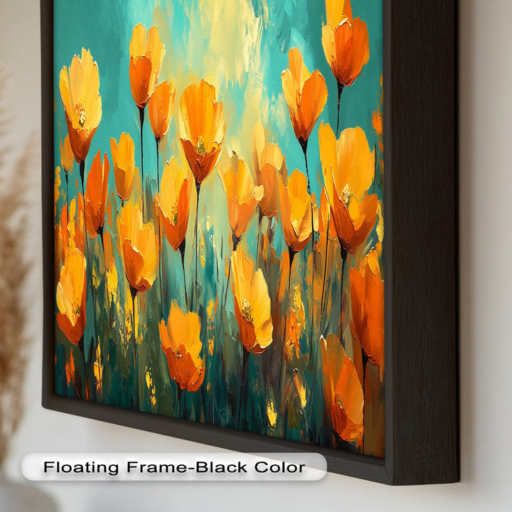 Leuchtend orangefarbene Mohnblumen-Wandkunst – Blumen-Ölgemälde