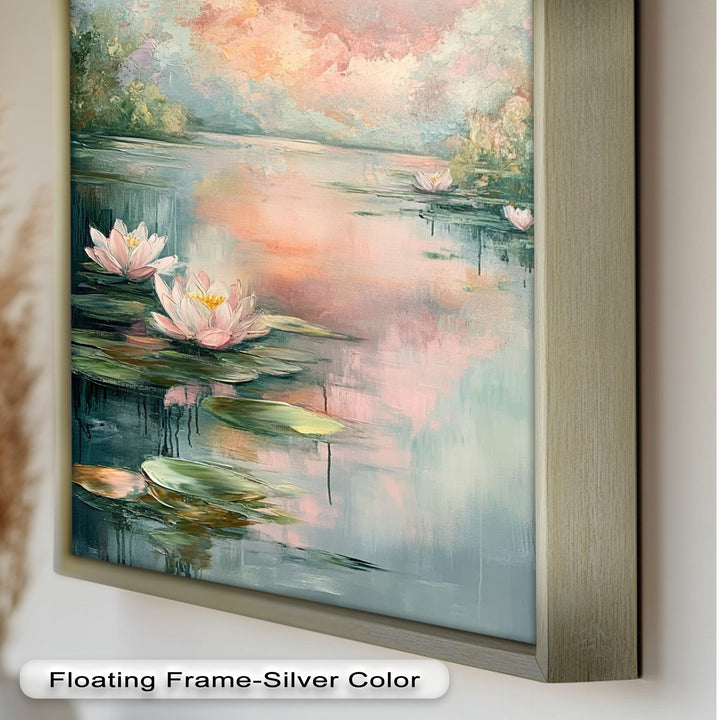 Pastel Water Lilies in Tranquil Lake - Flower Oil Painting