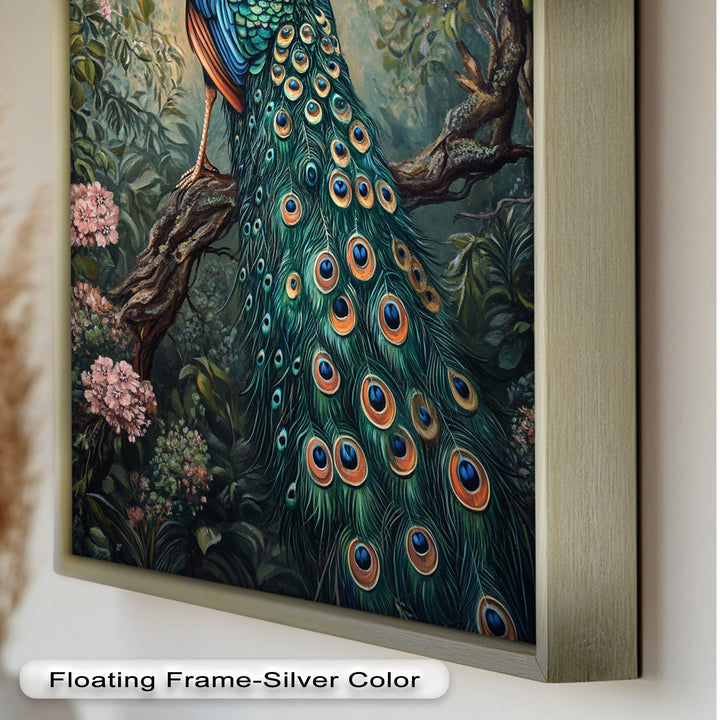 Peacock Among Blossoms – Regal Garden Beauty Animal Oil Painting