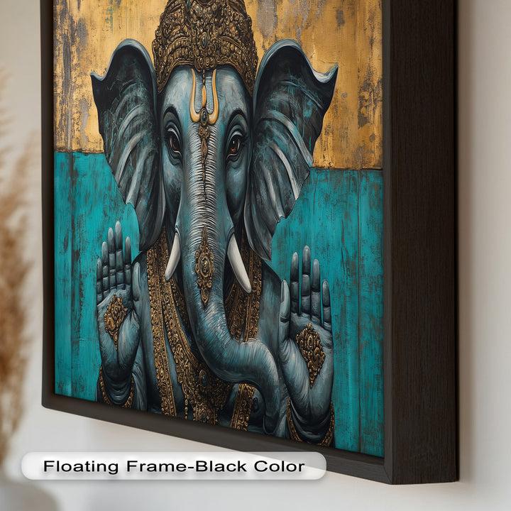 Blaue Ganesha Wandkunst – Religiöses Ölgemälde