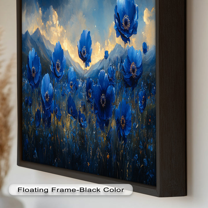 Blue Poppies Beneath a Twilight Sky - Flower Oil Painting