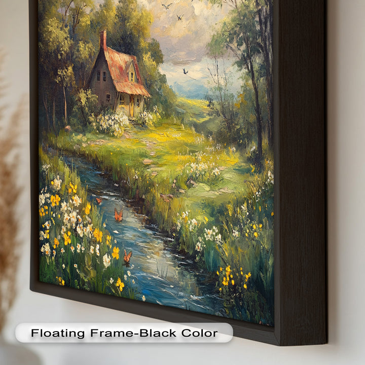 Vintage Frühlingslandschaft – Gerahmtes Ölgemälde