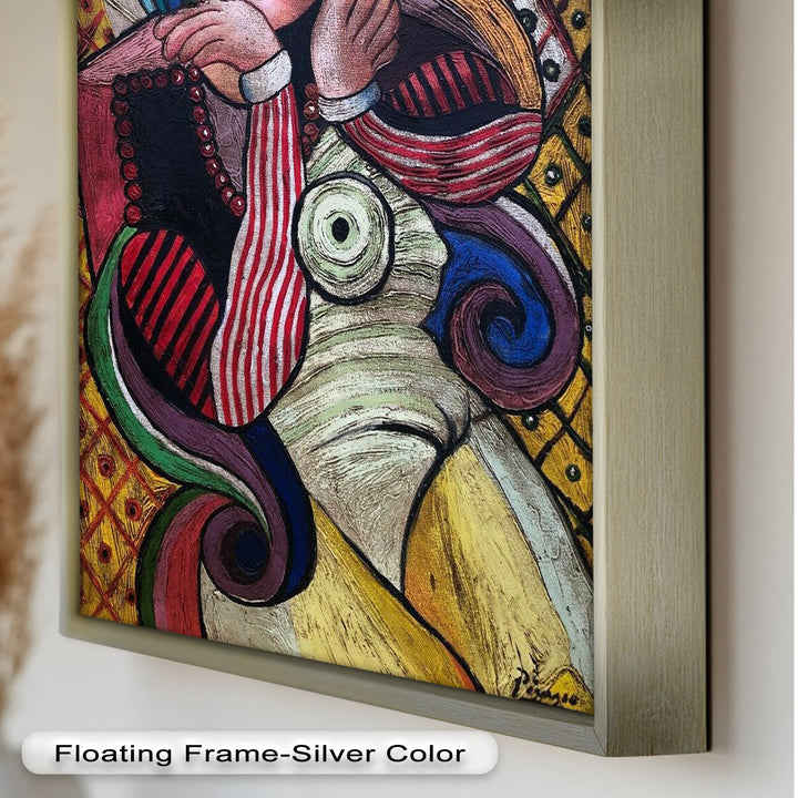 Melancholy in Stripes – Colorful Cubist Woman Portrait Picasso Oil Painting