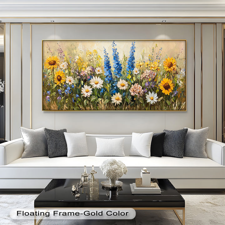 Bunte Wildblumenwiese Wandkunst – Blumenölgemälde