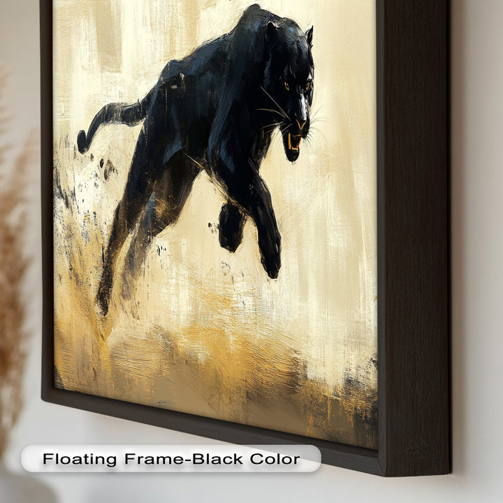Charging Black Panther in Motion – Animal Oil Painting