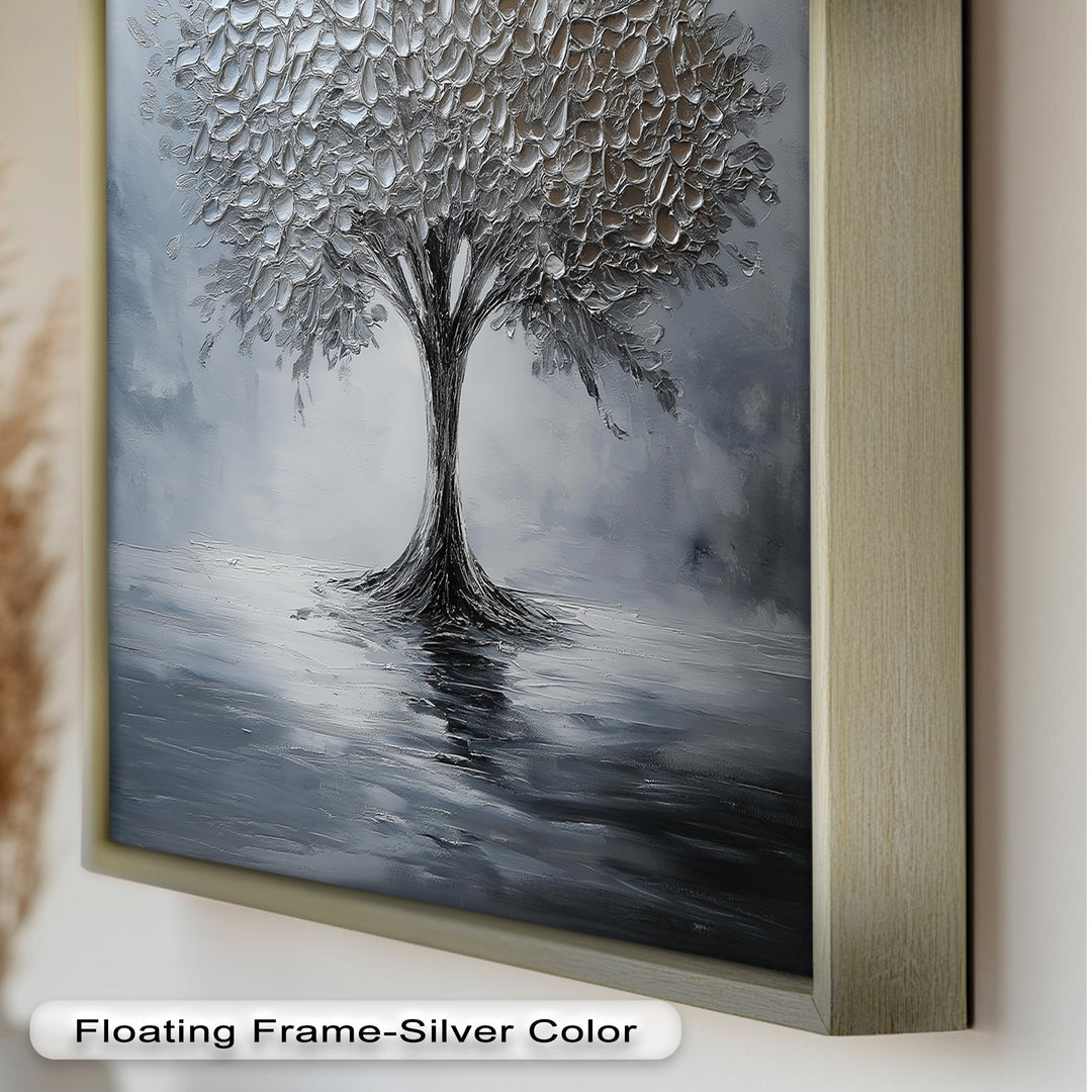 Silver Stillness – Tree in Monochrome Abstract Oil Painting