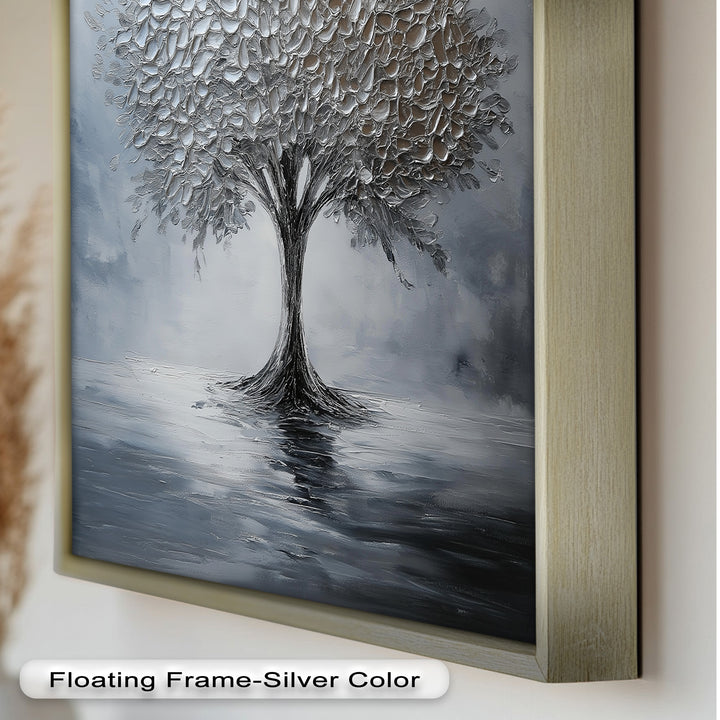 Silver Stillness – Tree in Monochrome Abstract Oil Painting