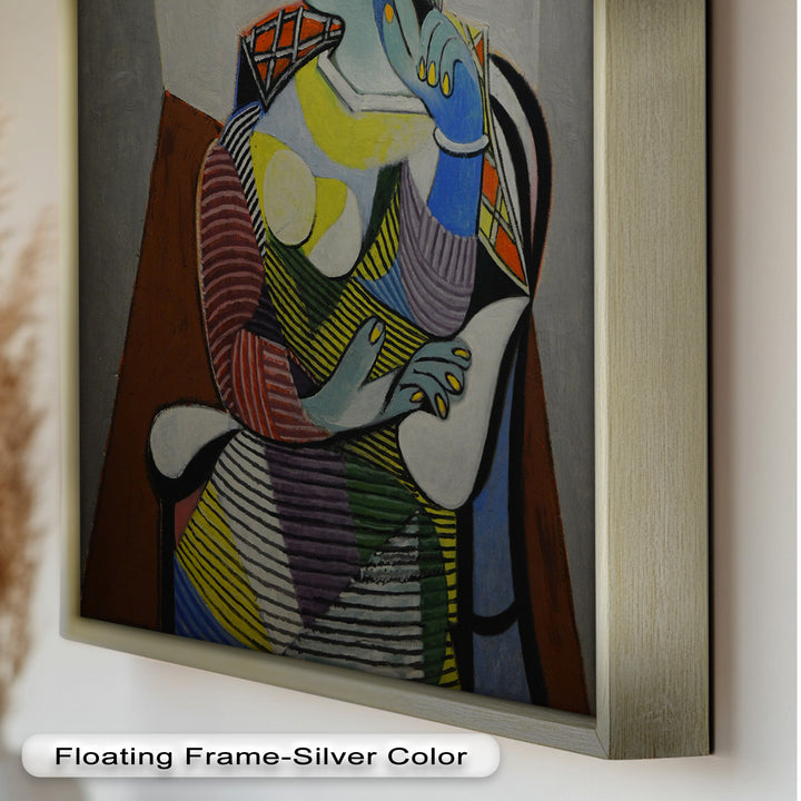 Striped Serenity – Colorful Woman in Hat Picasso Oil Painting