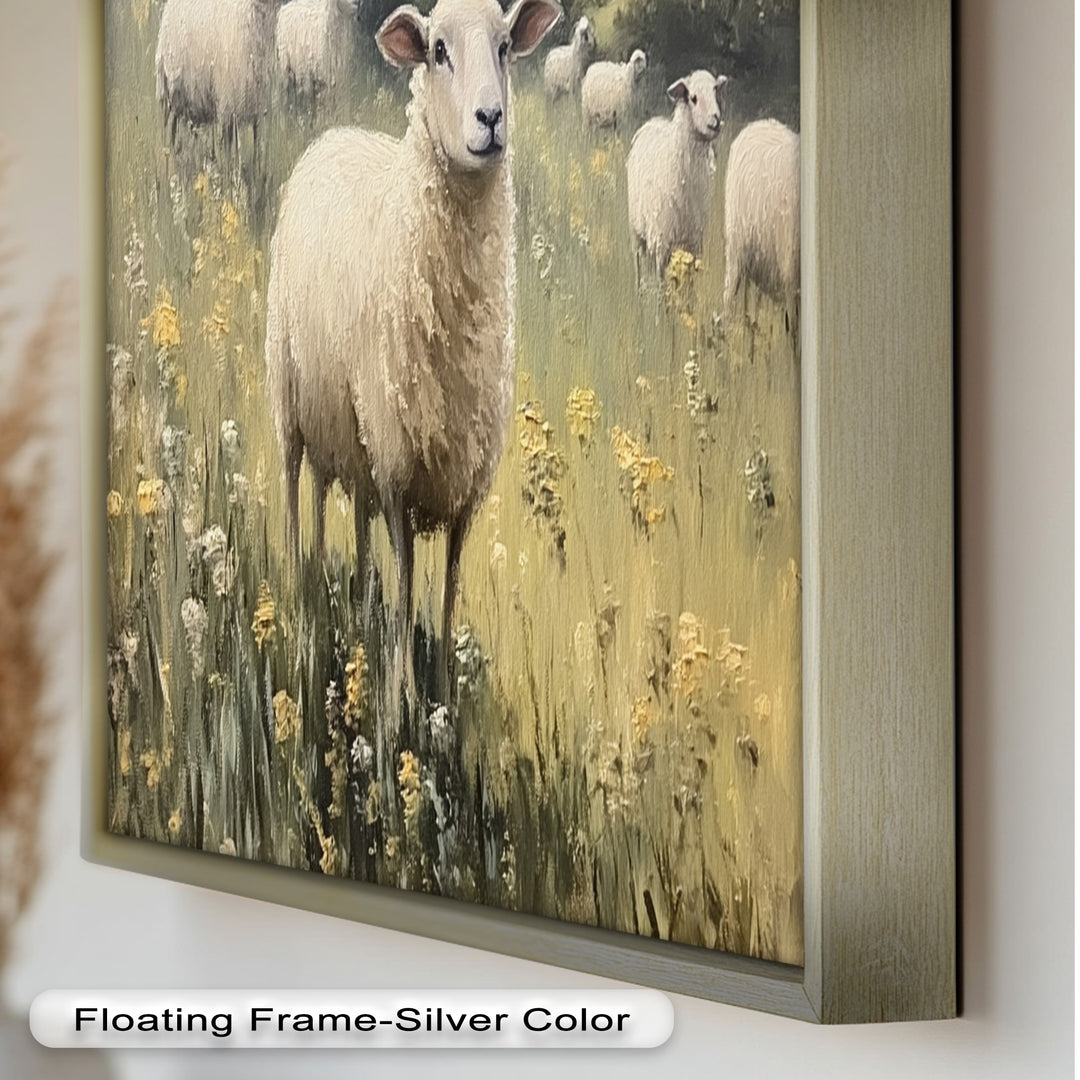 Sheep in Spring Meadow – Pastoral Oil Painting