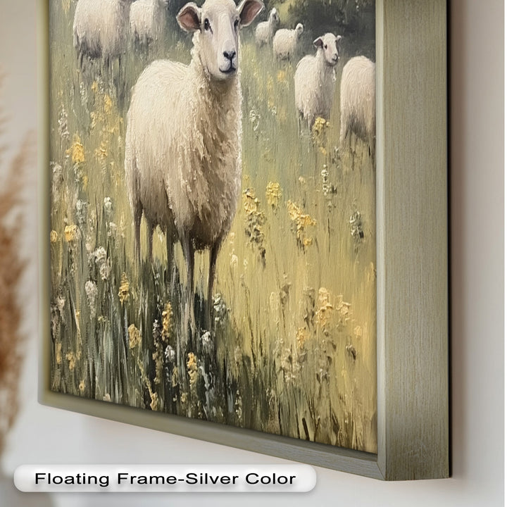 Sheep in Spring Meadow – Pastoral Oil Painting