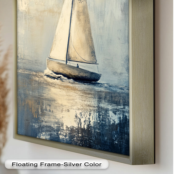 Golden Sail – Minimalistisches Ölgemälde „Boot auf See“