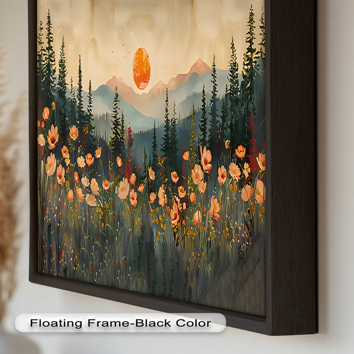 Sunset Floral Forest - Landscape Framed Oil Painting