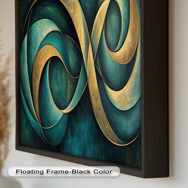 Infinity Loop Abstract – Teal & Gold Modern Oil Painting