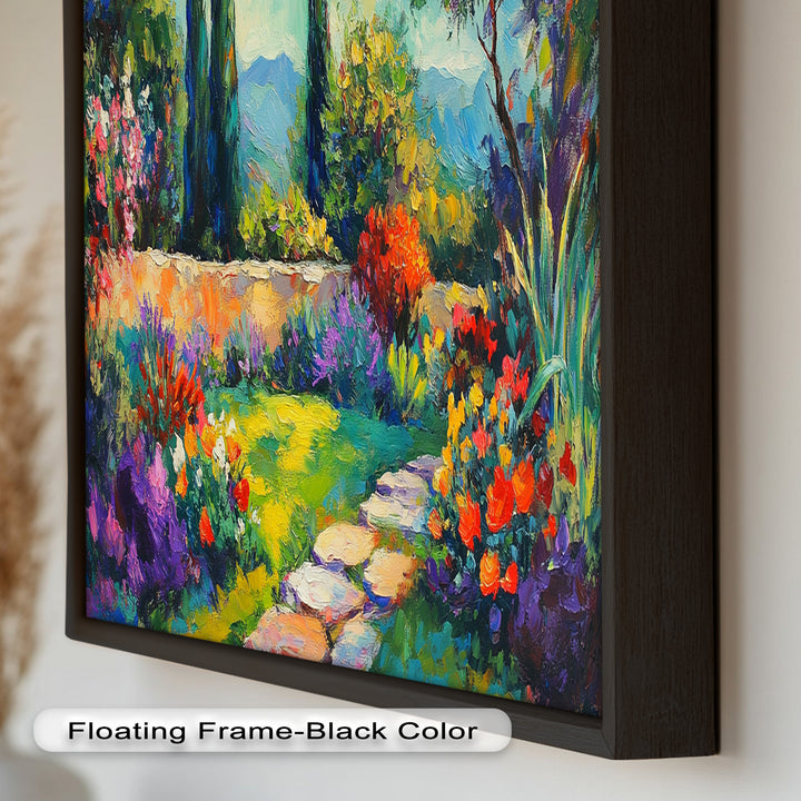 Sunlit Garden Path Oil Painting – Fauvist Outdoor Floral Landscape