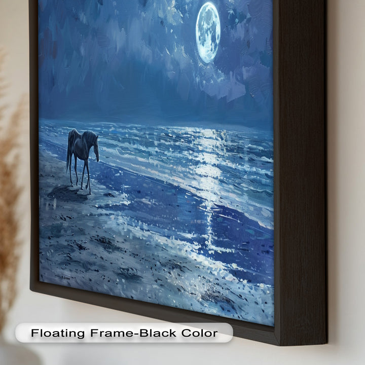 Moonlight & Horse – Serene Nighttime Oil Painting