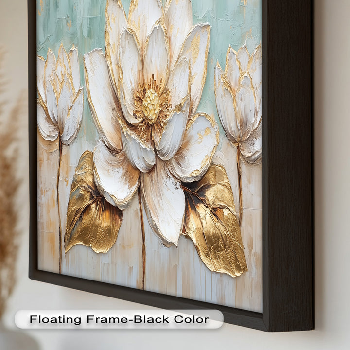Golden Bloom Lotus – Floral Oil Painting