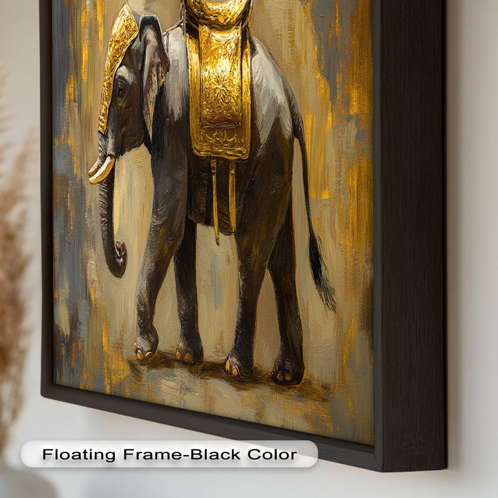 Elephant with Golden Saddle - Animal Oil Painting