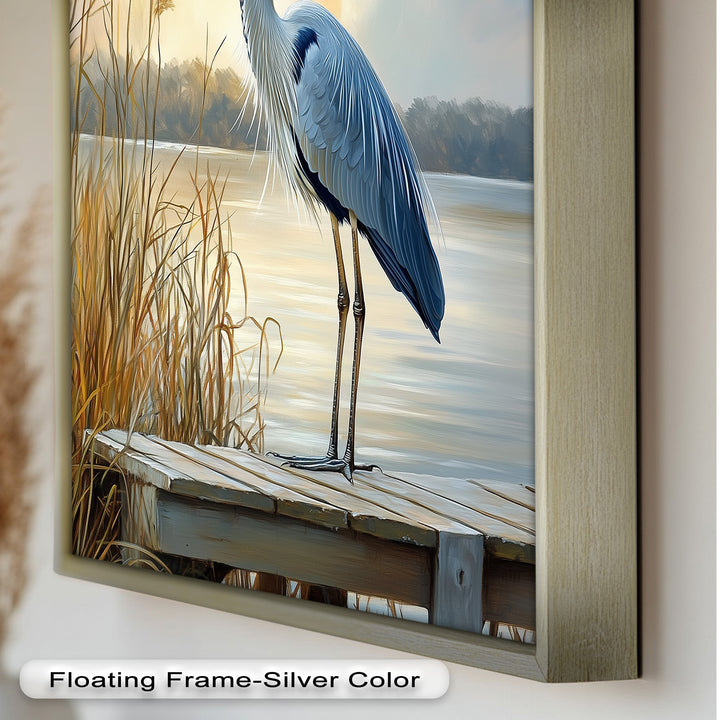 Majestic Heron in Misty Marshland - Animal Oil Painting