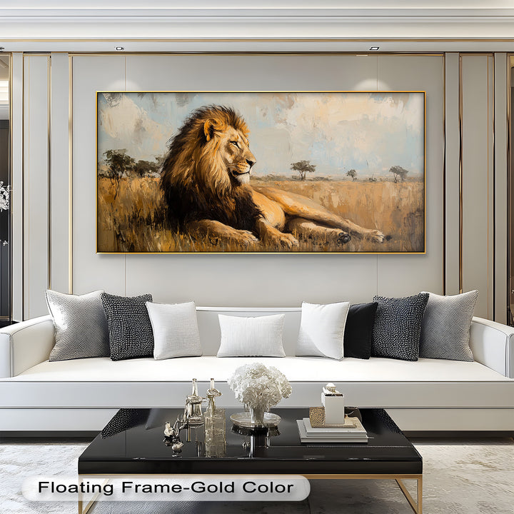 Regal Lion in Golden Plains – Wildlife Oil Painting