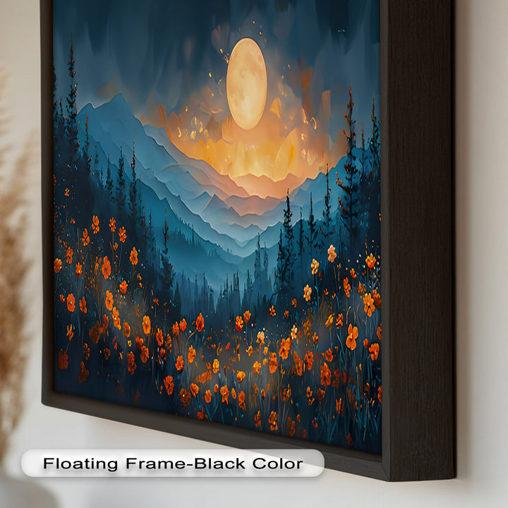 Moonlit Mountain Landscape-Floral Oil Painting