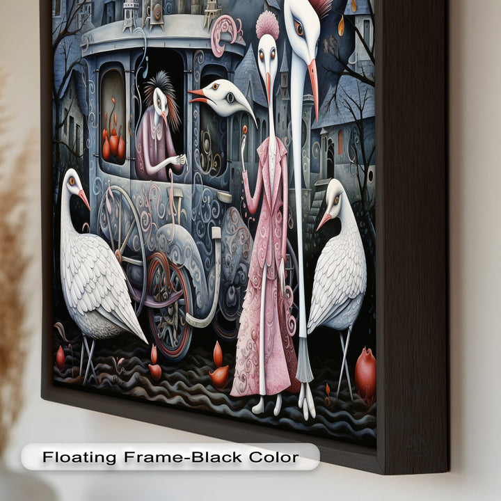 Crimson Couriers – Surreal Carriage Scene Oil Painting